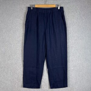 Quince Deep Navy 100% European Linen High Waisted Crop Pants 25" Size Medium